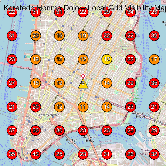 Karatedo Honma Dojo GeoGrid visibility map for Martial Arts School in New York
